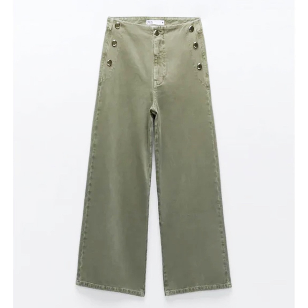 Zara 1889/155/506 high rise wide leg cropped rigid jeans with gold buttons